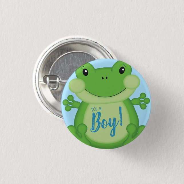 Badge Rond 2,50 Cm Frog Baby Shower Bleu (Devant & derrière)