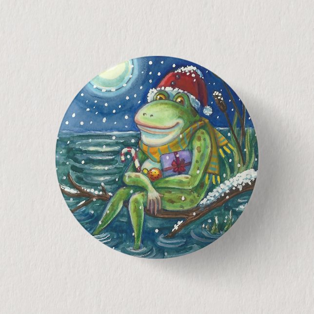 Badge Rond 2,50 Cm FROG ON JOURNAL BOUTON DE VACANCES NOËL Round (Devant)