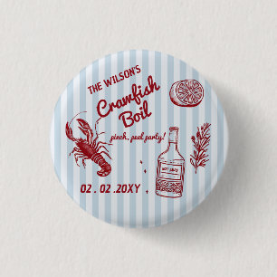 Badge Rond 2,50 Cm Fruits de mer d'été tirés à la main Crawfish Boil