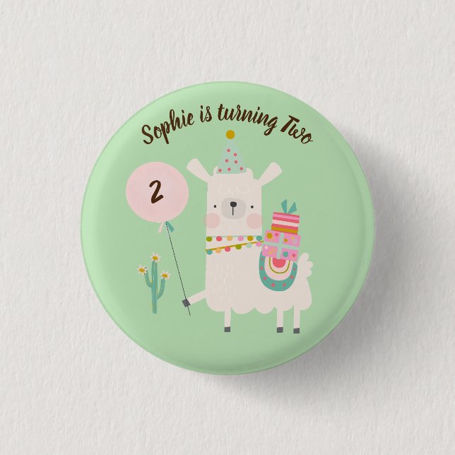 Badge Rond 2,50 Cm Fun Llama Fun Lime Green fête d'anniversaire (Devant)