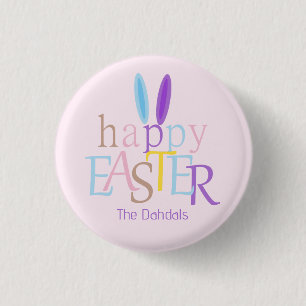 Badge Rond 2,50 Cm Fun personnalisé coloré Joyeux lapin de Pâques ros