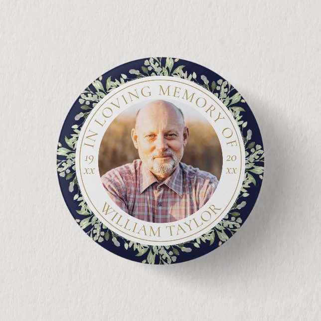 Badge Rond 2,50 Cm Funérailles dans la mémoire aimée Verdure Photo (Devant)