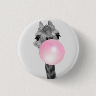 Badge Rond 2,50 Cm Funny Black and White Giraffe avec Bubble Gum