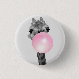 Badge Rond 2,50 Cm Funny Black and White Giraffe avec Bubble Gum