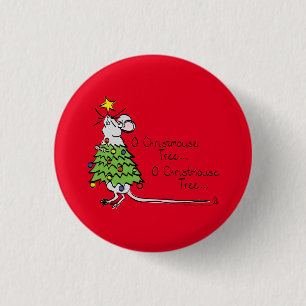 Badge Rond 2,50 Cm Funny Christmas Cute Mouse Tree Cartoon