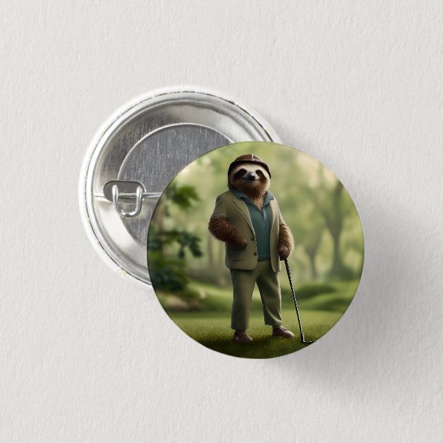 Badge Rond 2,50 Cm Funny Golf Sloth, (Devant & derrière)