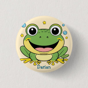 Badge Rond 2,50 Cm Funny Green Frog dessin animé animal sauvage Anniv