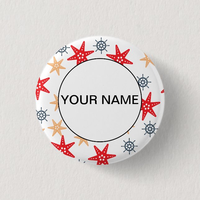 Badge Rond 2,50 Cm Funny Seastars Et Steerwheel Motif (Devant)
