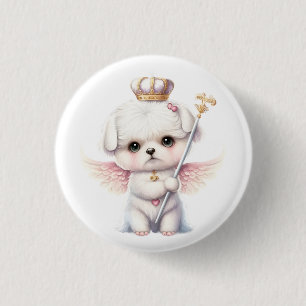Badge Rond 2,50 Cm Furry Joy : Angel Wing Maltese Chig Puppy Cadeau