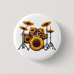 Badge Rond 2,50 Cm Fûts Fleur de tournesol Musicien Musique Florale
