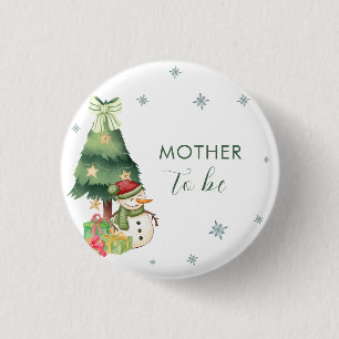Badge Rond 2,50 Cm Futur Maman Bonhomme de Neige de l'Hiver Vert Baby