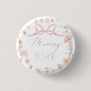 Badge Rond 2,50 Cm Futur Maman fleurs sauvages Ruban Rose