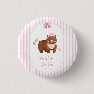 Badge Rond 2,50 Cm Futur Maman Ours Rose À Rayures Peut À Peine Atten