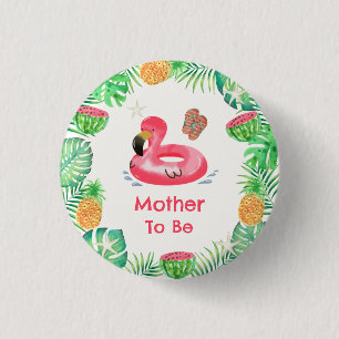 Badge Rond 2,50 Cm Future Maman Fête Bébé Tropical Bord de Piscine