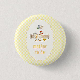 Badge Rond 2,50 Cm Future Maman Gingham Ferme Poussins Baby Shower