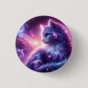 Badge Rond 2,50 Cm Galaxie Cosmique Féline Mystique Céleste