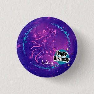 Badge Rond 2,50 Cm Galaxie de Cheval Joyeux Anniversaire Personnalisé