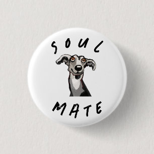 Badge Rond 2,50 Cm Galgo amusant à l'âme, blanc, grisâtre