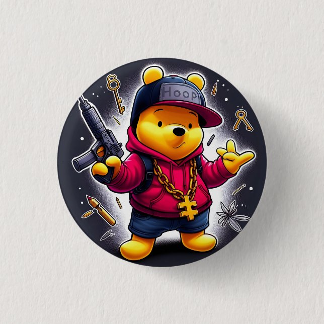 Badge Rond 2,50 Cm Gangsta Winnie l'Ooh 1 (Devant)