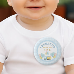 Badge Rond 2,50 Cm Garçon d'anniversaire de 1 an avec camion à benne