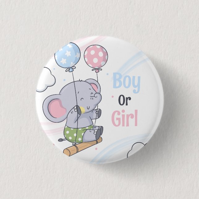 Badge Rond 2,50 Cm Garçon ou fille Éléphant mignon révélation du sexe (Devant)