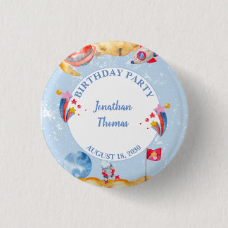 Badge Rond 2,50 Cm Garçons Blue Exterspace Astronaut fête d'anniversa