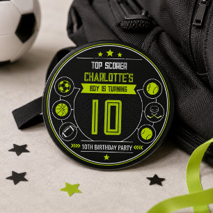 Badge Rond 2,50 Cm Garçons Moderne Anniversaire Sport Noir Enfants 10