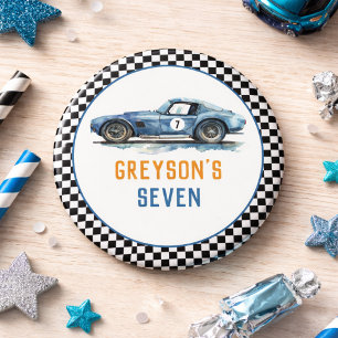 Badge Rond 2,50 Cm Garçons Voiture de Course Bleue Cool Enfants Anniv