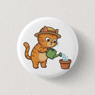 Badge Rond 2,50 Cm Gardening Cat Watering Plant Button