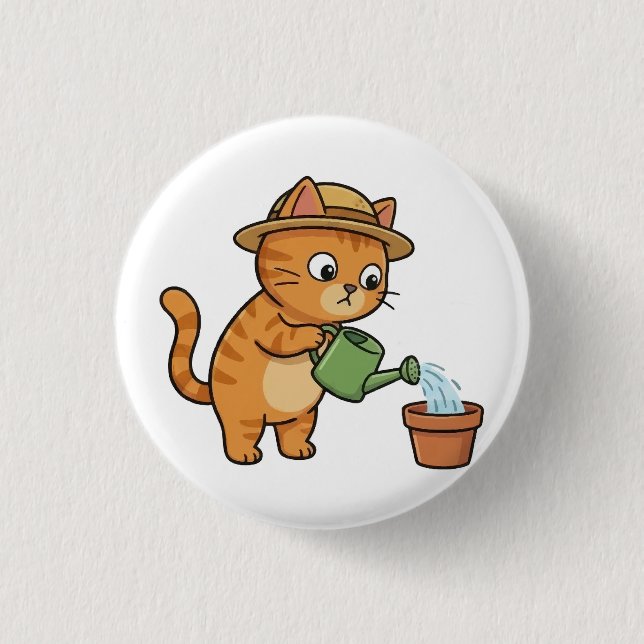 Badge Rond 2,50 Cm Gardening Cat Watering Plant Button (Devant)