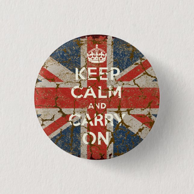 Badge Rond 2,50 Cm Gardez le calme et continuez avec le drapeau (Devant)