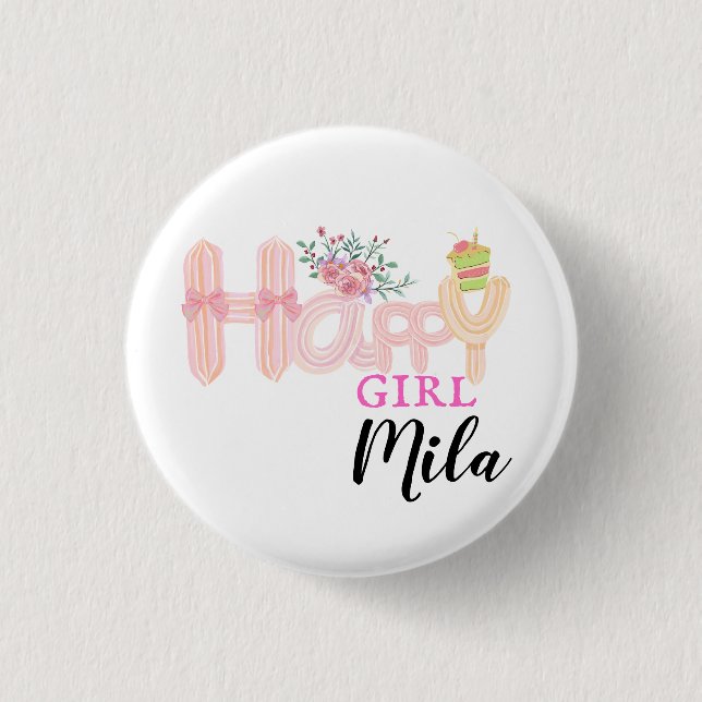 Badge Rond 2,50 Cm gâteau à la crème pour fille heureuse (Devant)