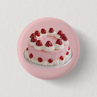 Badge Rond 2,50 Cm Gâteau de fête de la fraise rose