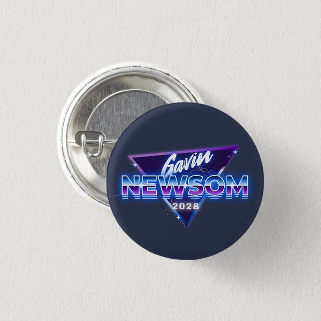 Badge Rond 2,50 Cm Gavin Newsom 2028 pour le président Retro 80s (Devant & derrière)