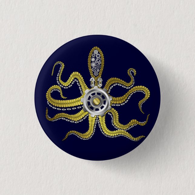 Badge Rond 2,50 Cm Gears Steampunk Octopus Kraken (Devant)