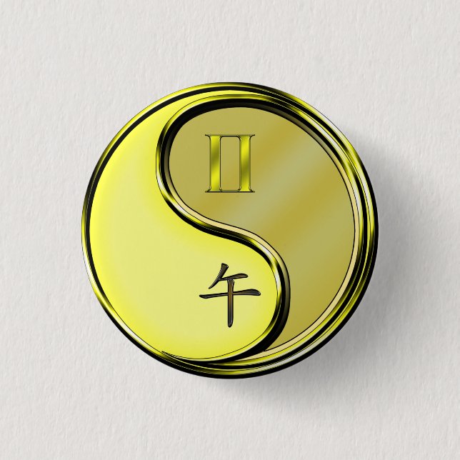 Badge Rond 2,50 Cm Gémeaux & Cheval de Métal (Devant)