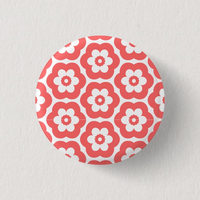 Badge Rond 2,50 Cm Géométrique 290514 (3) - Rose tropicale sur blanc (Devant)