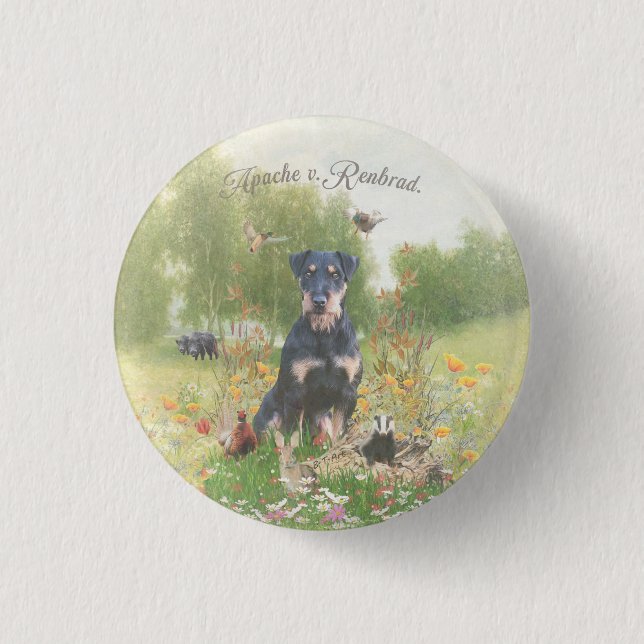 Badge Rond 2,50 Cm German Hunting Terrier (Jagdterrier)  Sticker Pape (Devant)