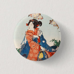 Badge Rond 2,50 Cm Gésha Utagawa, geisha japonaise classique vintage