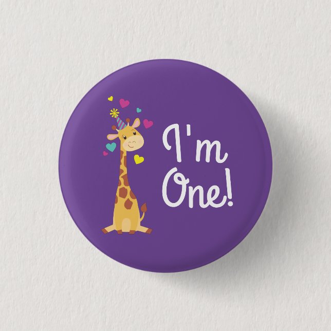 Badge Rond 2,50 Cm Girafe Kids Birthday Party Cute I'm One Pin (Devant)