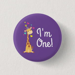 Badge Rond 2,50 Cm Girafe Kids Birthday Party Cute I'm One Pin