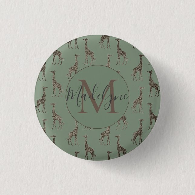 Badge Rond 2,50 Cm Giraffe d'or sur le aimant vert Sage (Devant)