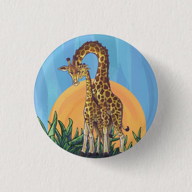 Badge Rond 2,50 Cm Giraffe maman et bébé (Devant)