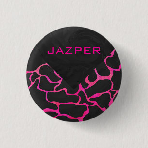 Badge Rond 2,50 Cm Giraffe rose chaude et noire