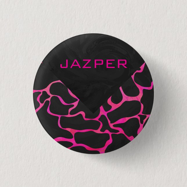 Badge Rond 2,50 Cm Giraffe rose chaude et noire (Devant)