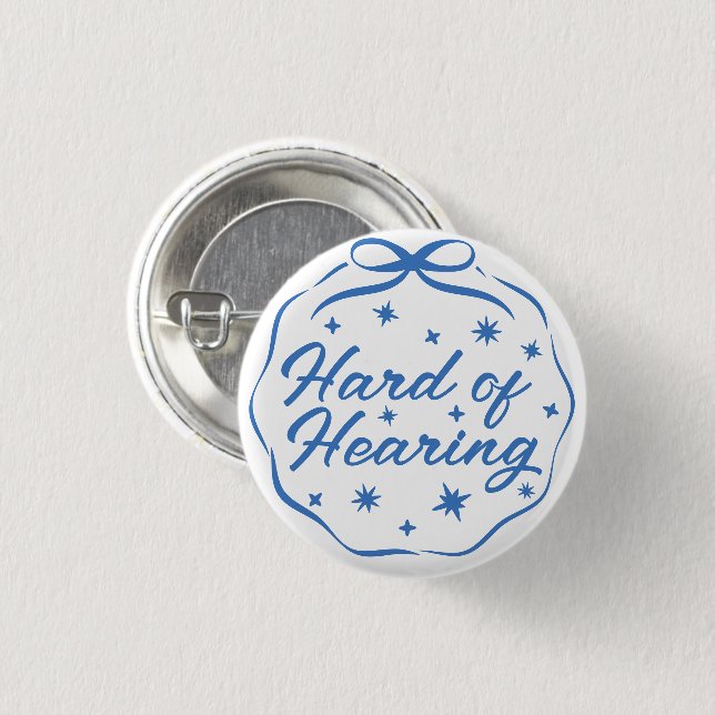Badge Rond 2,50 Cm Girly Blue Whimsical Doodle Bow Hard of Hearing (Devant & derrière)