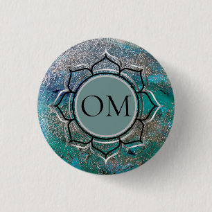 Badge Rond 2,50 Cm Glittery Blue Elegant OM Lotus  