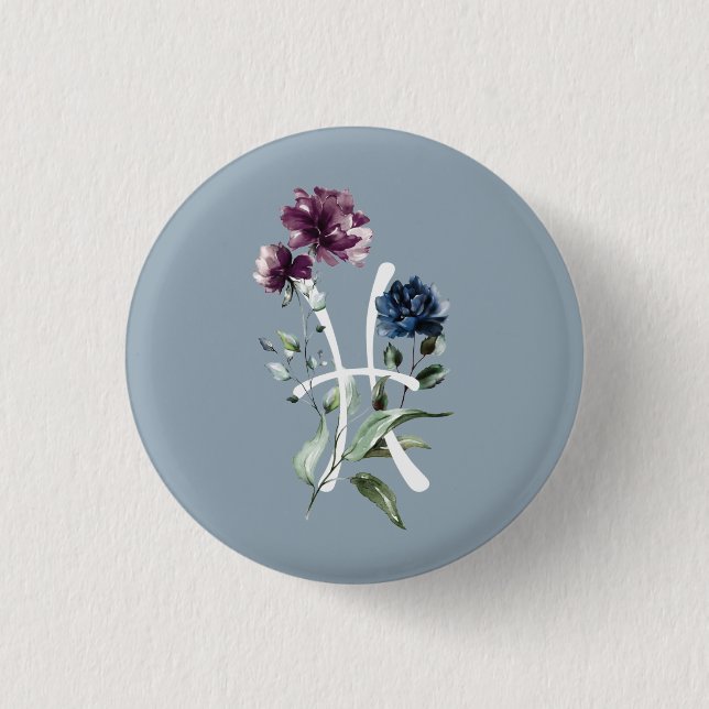 Badge Rond 2,50 Cm Glyphe de Pisces Zodiac (Devant)