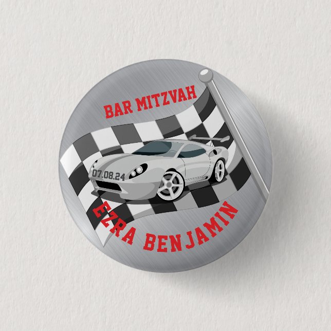 Badge Rond 2,50 Cm Go-kart Car Racing Bar Mitzvah (Devant)
