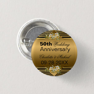 Badge Rond 2,50 Cm Gold 50th Wedding Anniversary